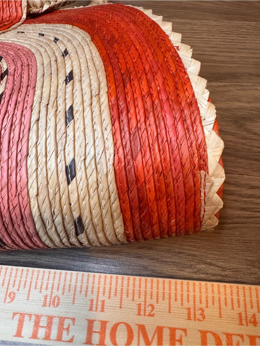 Round-Handle Straw Tote in Red, Pink & Natural - Picture 7 of 7